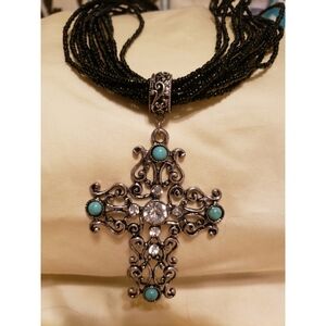 Silver antique look cross necklace